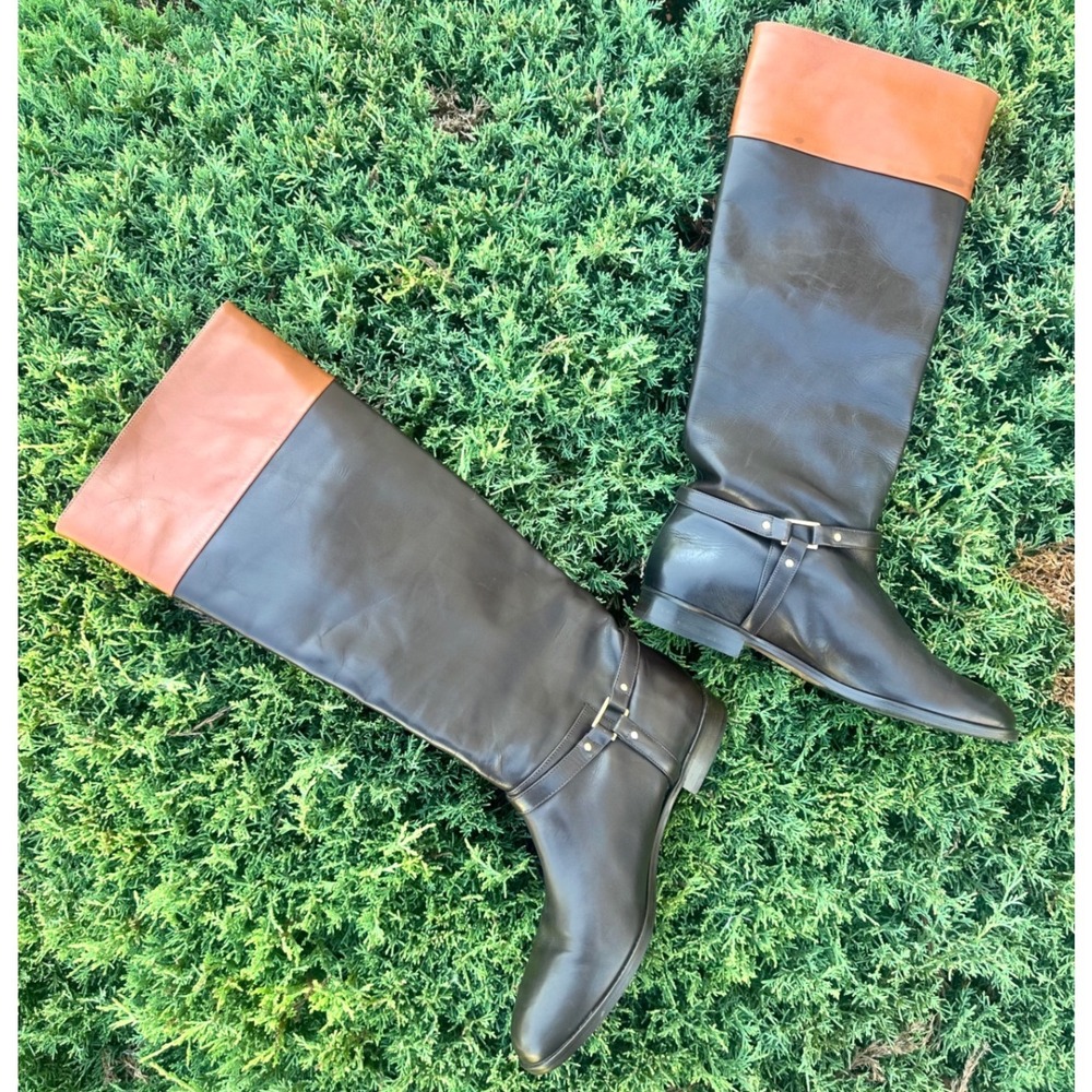 Brooks Brothers Two Tone Women's Tall Leather Riding Boots Size 6.5 Brown Cognac - Picture 3 of 13